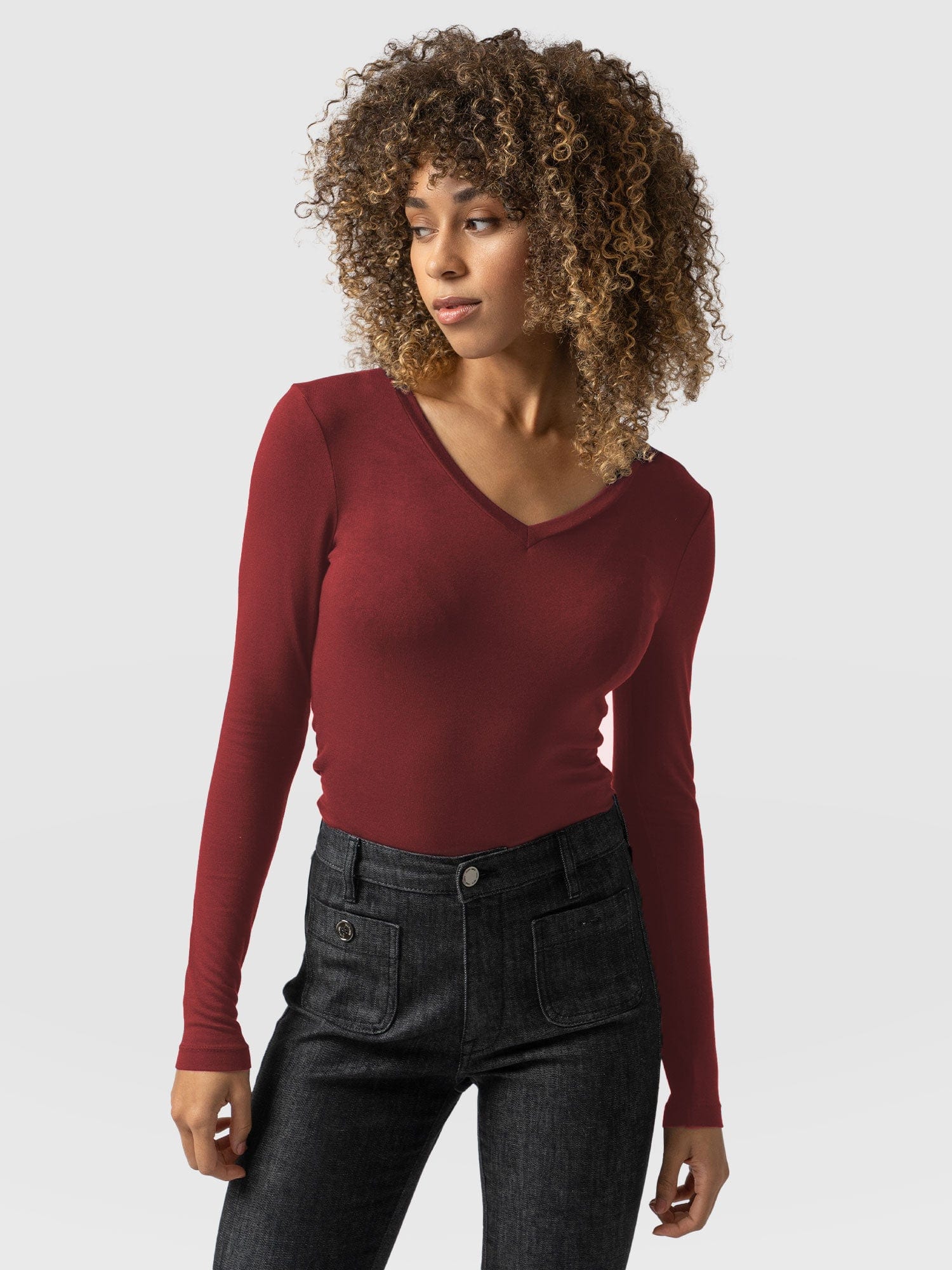 Austen V Neck Tee Burgundy - Women's T-Shirt | Saint + Sofia® USA